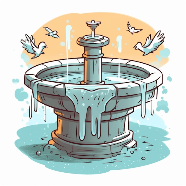 Мультяшная купель с водой и символическим значением в христианском крещении