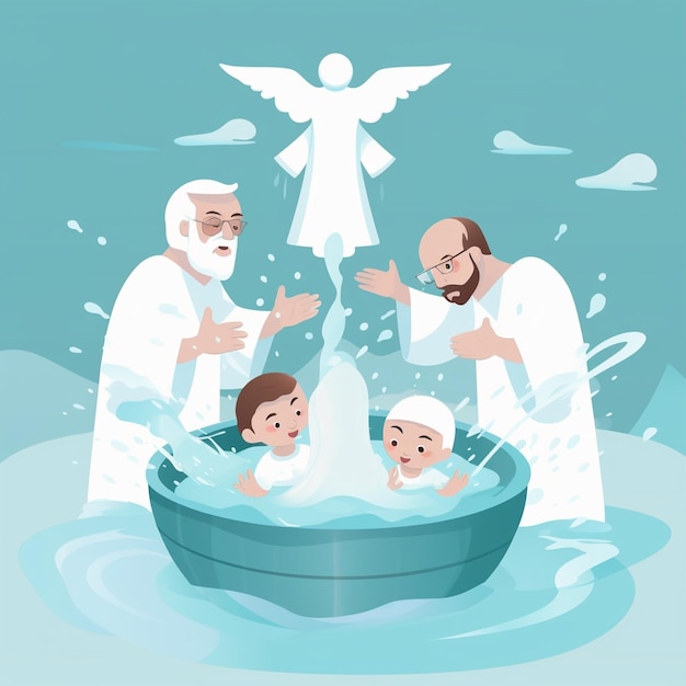 Cartoon baptismal water with symbolism and purity