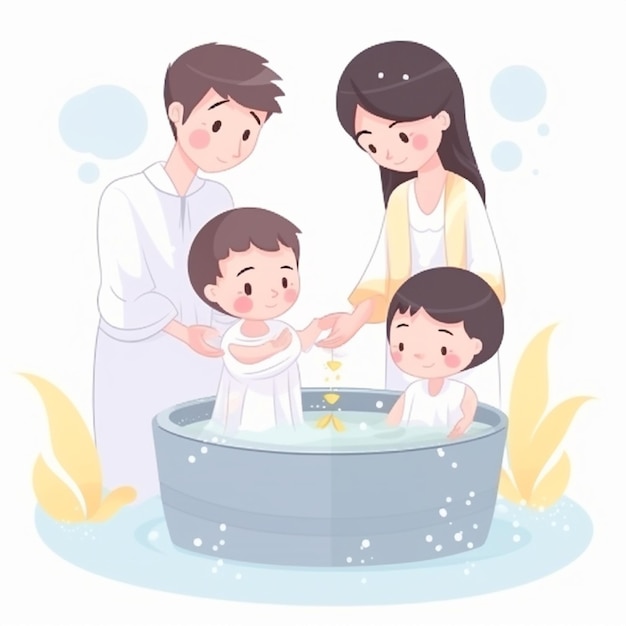 Cartoon baptismal water with symbolism and purity