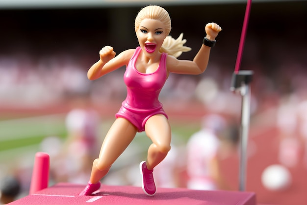 cartoon barbie doing sports exercises on football field Generative AI