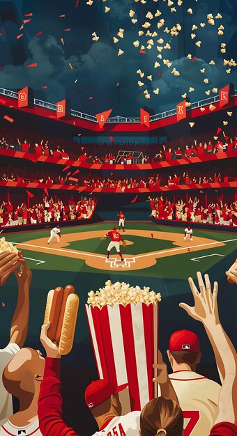 a cartoon of a baseball stadium with a bunch of people in it