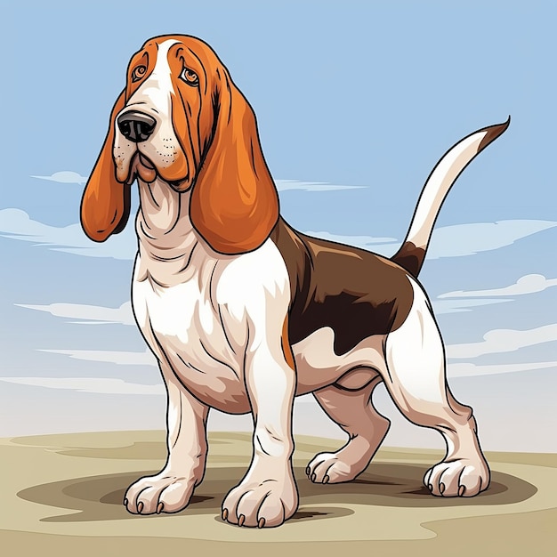 Cartoon Basset Hound met een lange witte baard