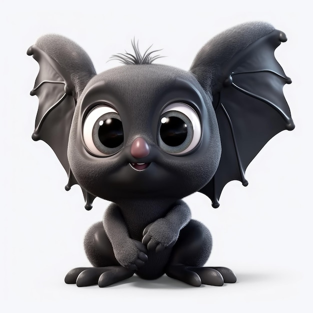 A cartoon bat with big eyes and big eyes sits on a white background.