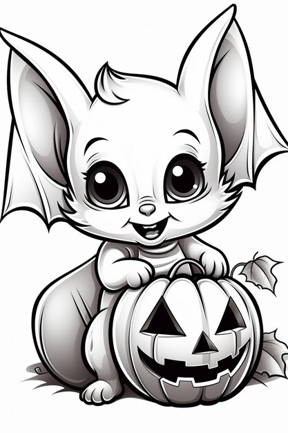 Photo cartoon bat with a jack o lantern on a white background generative ai