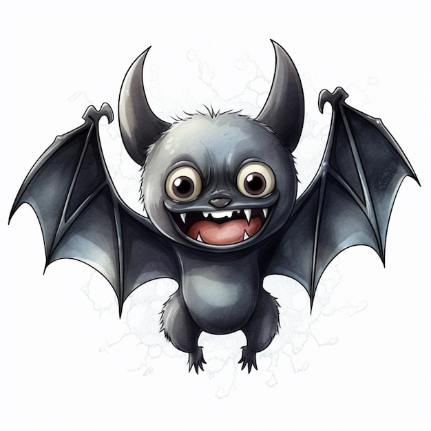 Photo cartoon bat with open mouth and large wings on white background generative ai