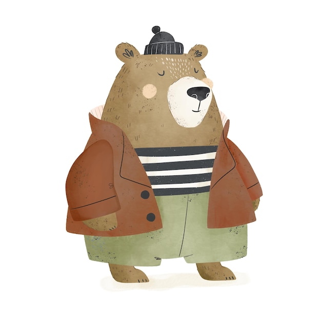 cartoon bear colorful flat illustration for kids hand drawing