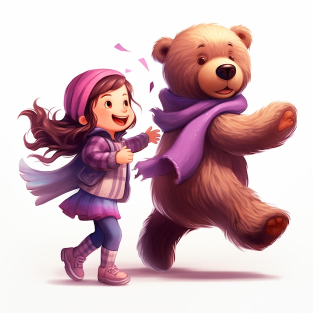 Photo cartoon bear and girl friends