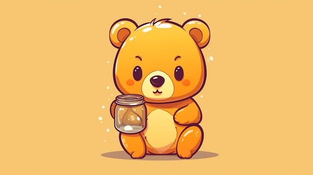 A cartoon bear holding a jar of honey.