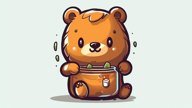 A cartoon bear holding a pot of food