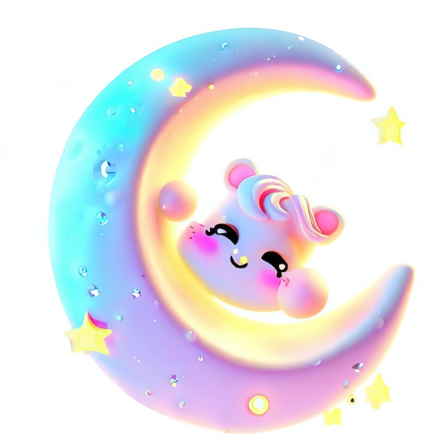 Foto un orso cartone animato è su una luna con le stelle e la luna sorride.