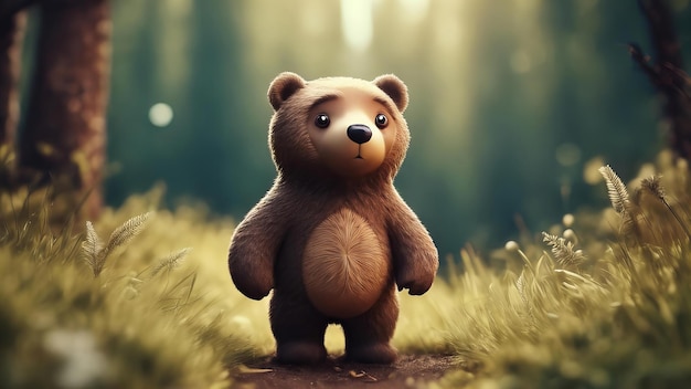 мультфильм медведь стоит в поле травы