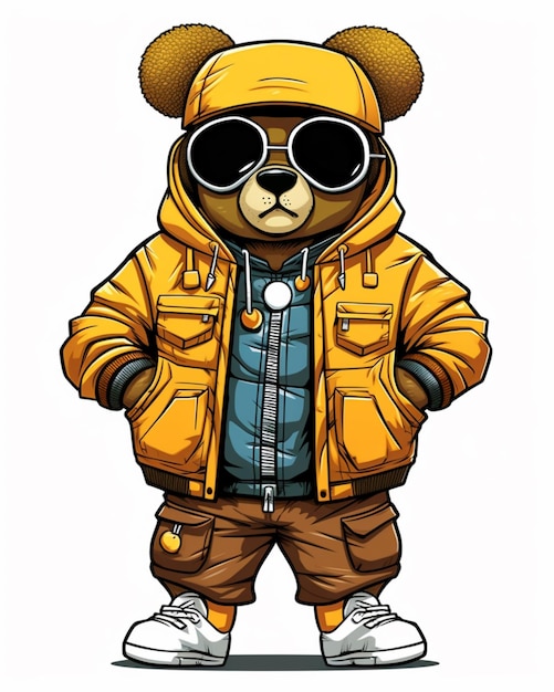 Cartoon bear in a jacket and sunglasses generative ai