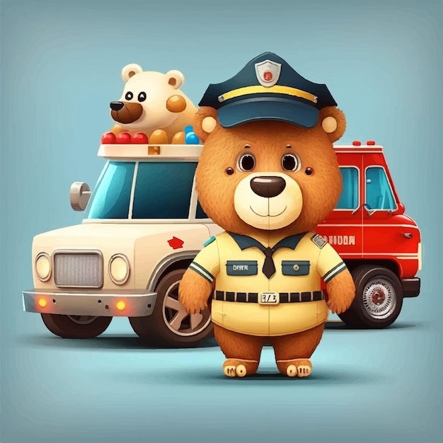 アニメのクマと警察の車