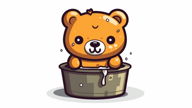 Foto un orso cartone animato che fa il bagno con una bolla sul fondo.
