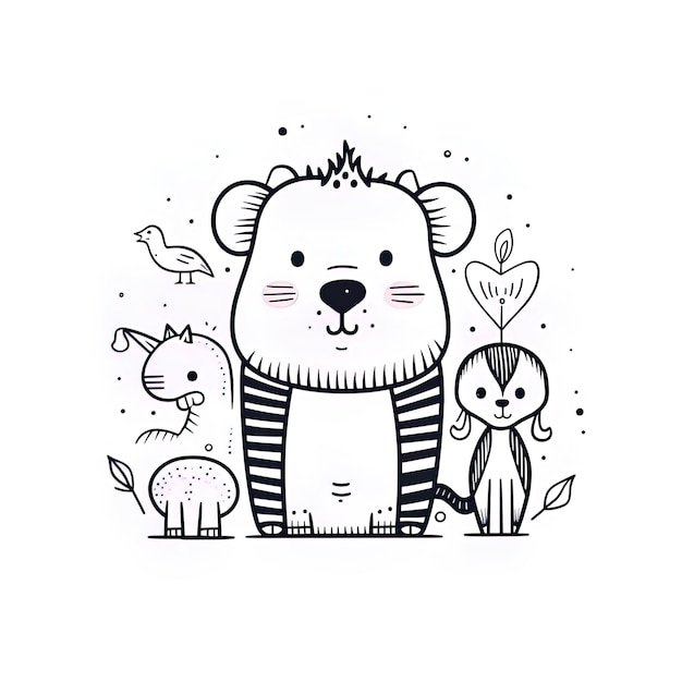 a cartoon of a bear and two other animals with a heart on the back