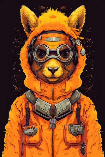 A cartoon bear wearing a hoodie with the word bear on it