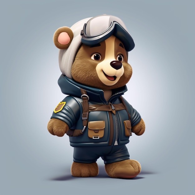 パイロットの制服を着た漫画のクマ