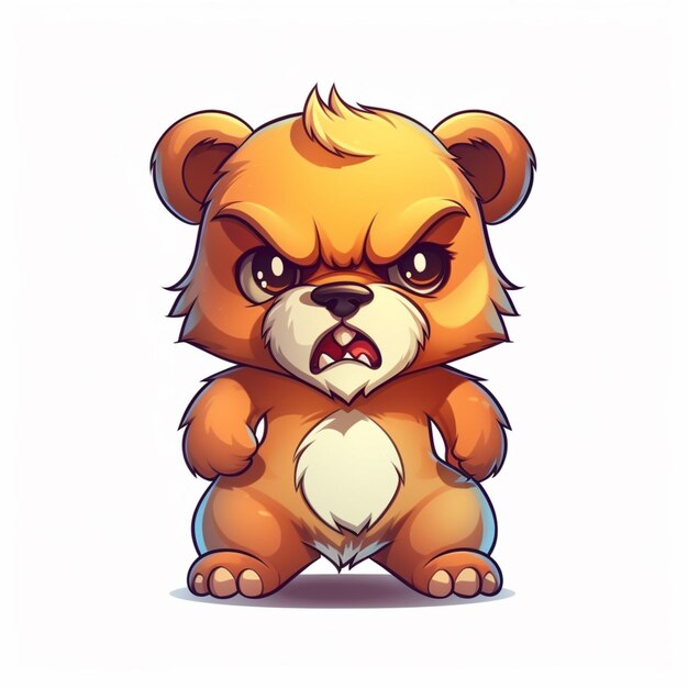 Photo cartoon bear with angry face and paws sitting on the ground generative ai