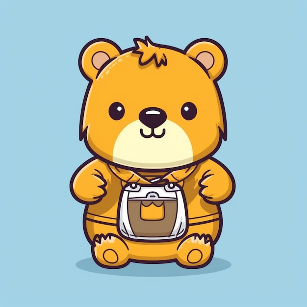 Photo cartoon bear with a backpack and a backpack on its back generative ai