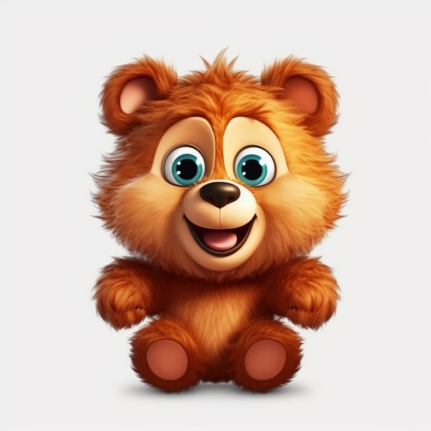 A cartoon bear with a blue nose and green eyes.