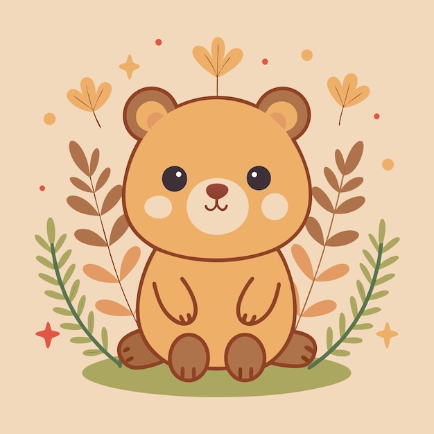a cartoon of a bear with a brown nose and a few leaves