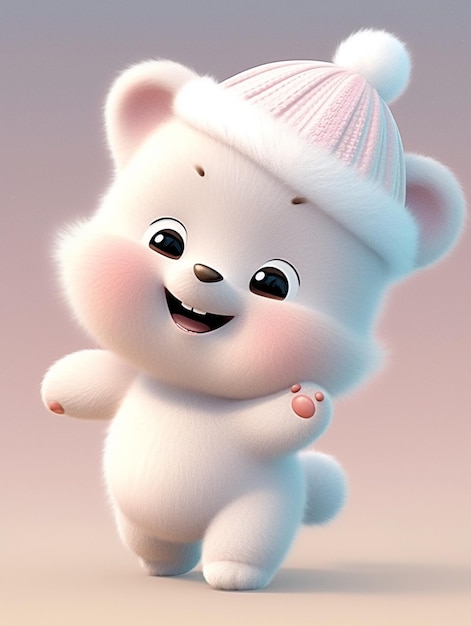 cartoon bear with a hat on its head and a pink nose generative ai