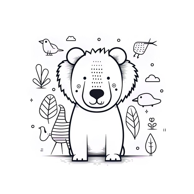 a cartoon bear with a picture of a bear and plants