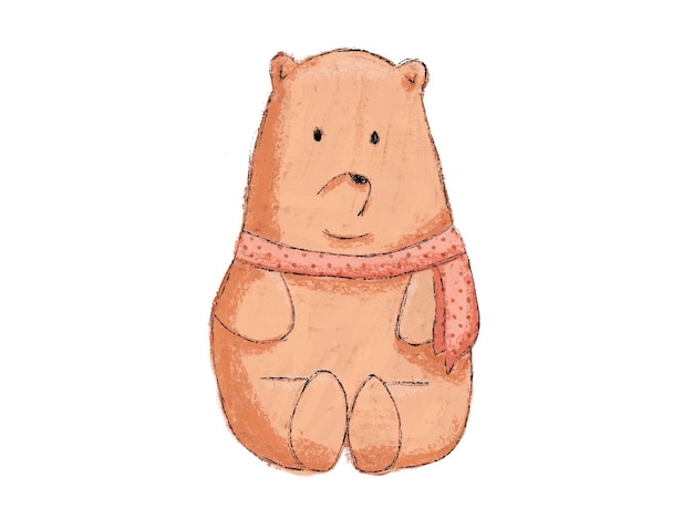 cartoon of bear with scarf on white background
