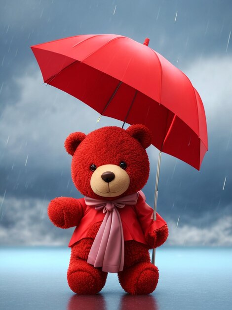 우산을 들고 있는 만화 곰