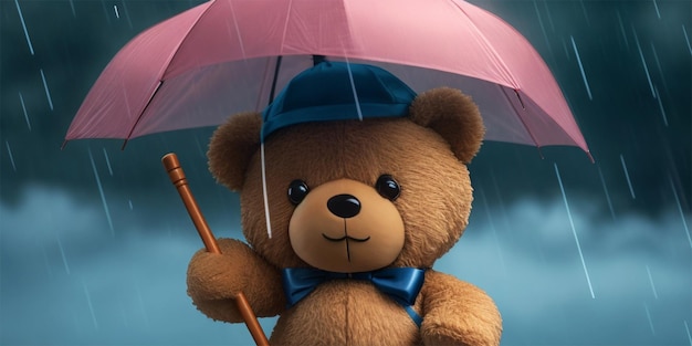 우산을 들고 있는 만화 곰