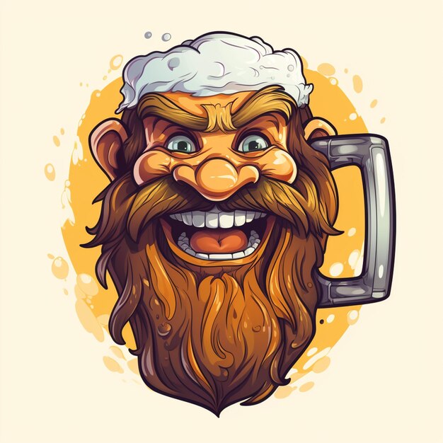 Photo cartoon bearded man with a mug of beer generative ai