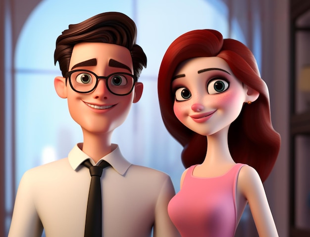 Photo cartoon of a beautiful couple in love