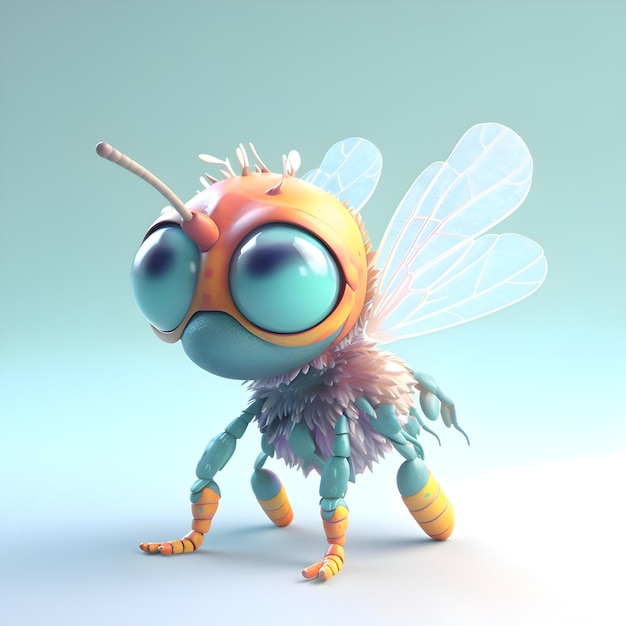 Cartoon bee on a blue background 3d rendering 3d illustration