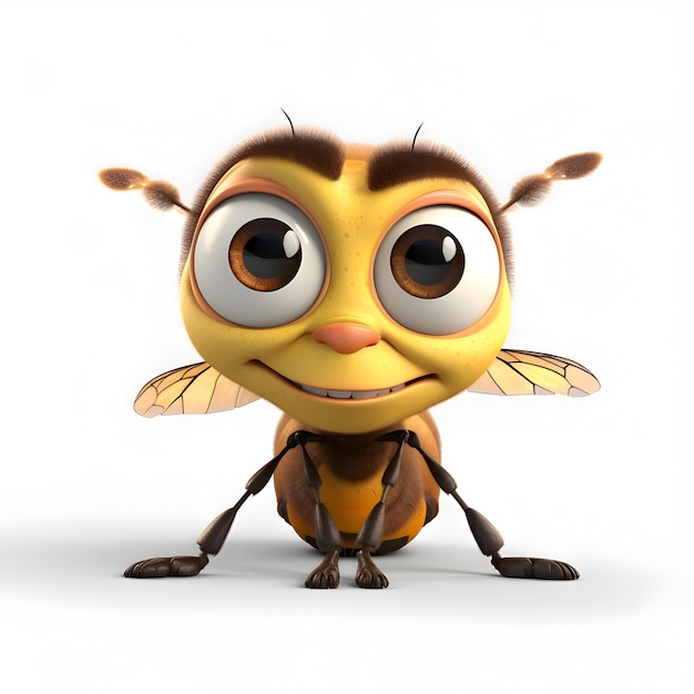 Cartoon Bee met grote ogen op witte achtergrond 3D illustratie