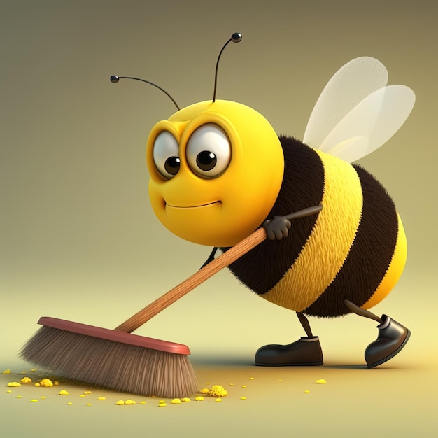 Cartoon Bee Sweeping