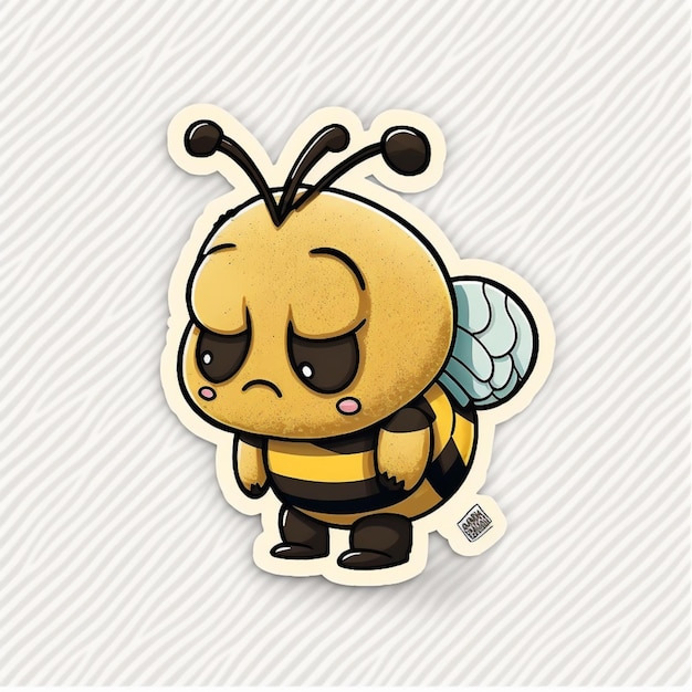 怒った顔のステッカーを貼ったアニメのミツバチ