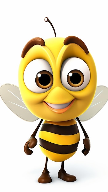 Photo cartoon bee with big eyes on white background