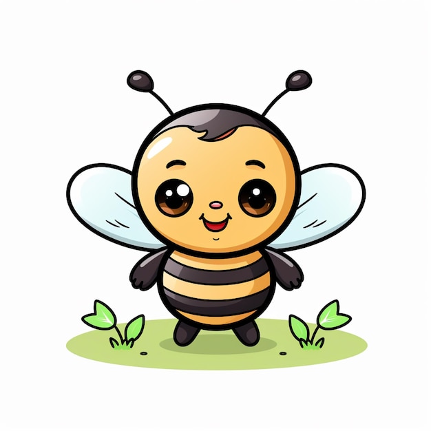 cartoon bee with a black and yellow striped body and black wings generative ai
