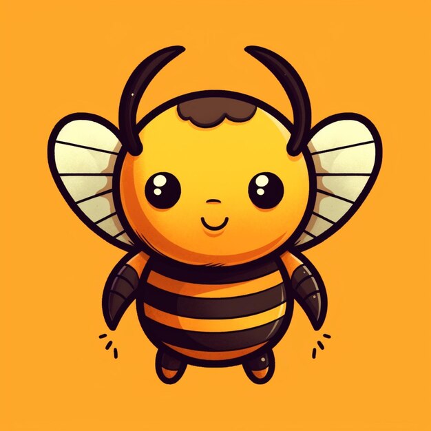 a cartoon bee with a black and yellow striped body and black wings generative ai