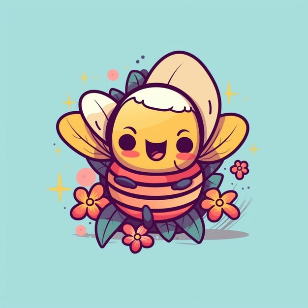 Photo a cartoon bee with a flower and a bee costume generative ai