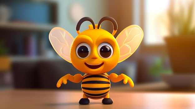 Cartoon bee with a smile on his face 3d illustration made by generative ai