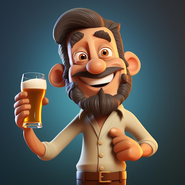 Foto birra dei cartoni animati 3d