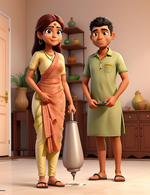 Cartoon Bengali couple