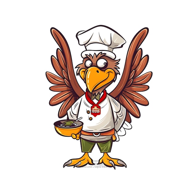 Cartoon bird chef with a bowl of soup