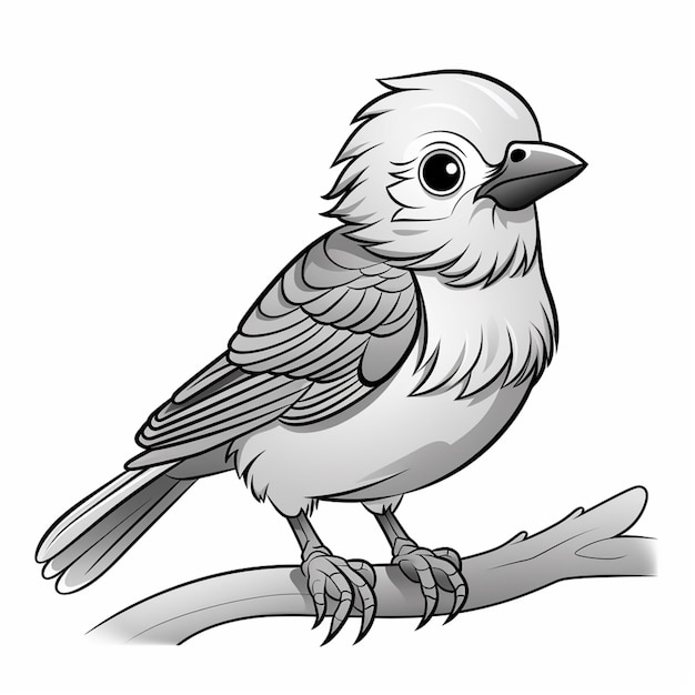 Foto un uccello dei cartoni animati seduto su un ramo con uno sfondo bianco ai generative