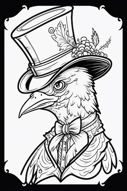 A cartoon of a bird wearing a top hat and a top hat.