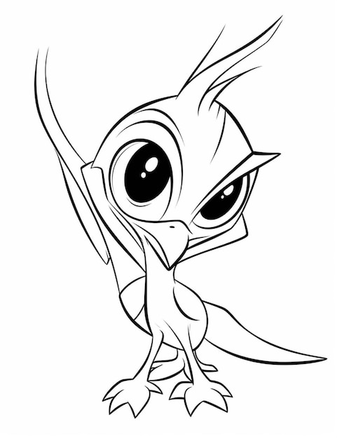 a cartoon bird with big eyes and a long tail generative ai