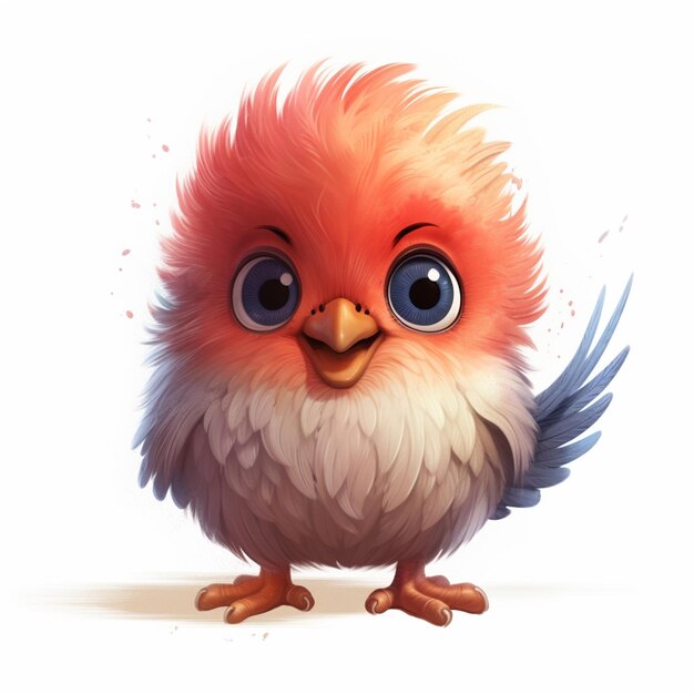 cartoon bird with big eyes and a pink beak generative ai