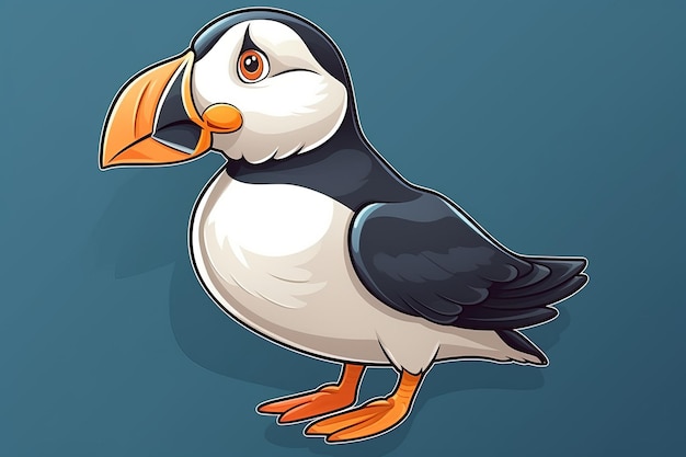 A cartoon bird with a large beak that says'puffin'on it