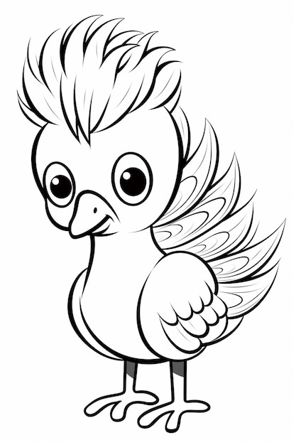 мультфильмная птица с мохоком и большими глазами